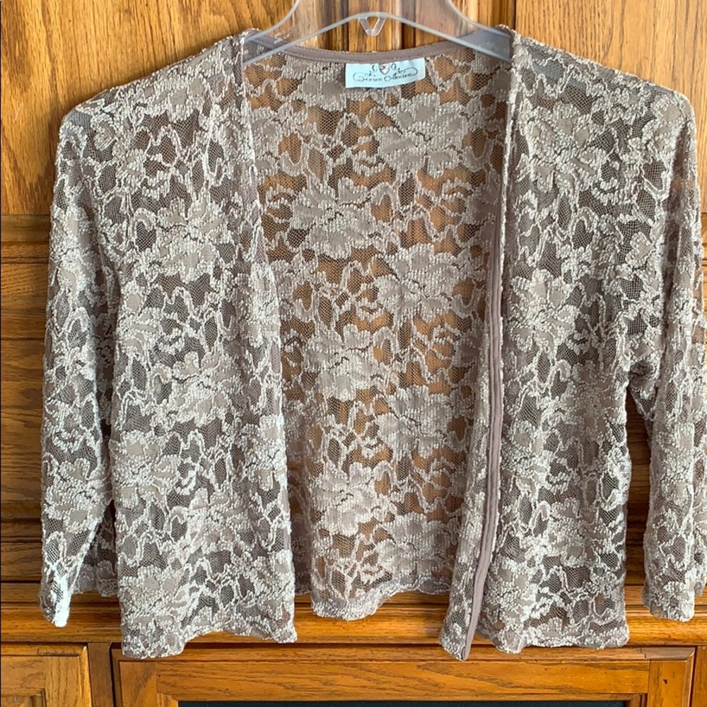 Journee Collection cream/tan lace sheer cardigan